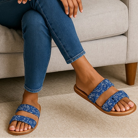 BAMBOO Shoes - Navy Paisley Double Strap Sandals